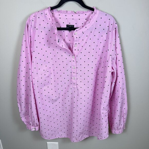 Talbots Cotton Feminine Popover Blouse Size 1X Plus Pink Polka Dot Preppy Office - Picture 2 of 7